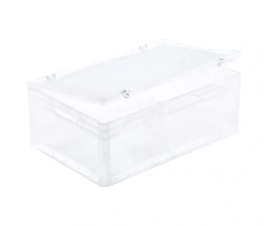 Euro-Norm hinged lid, 600 x 400 mm, transparent with hinge elements