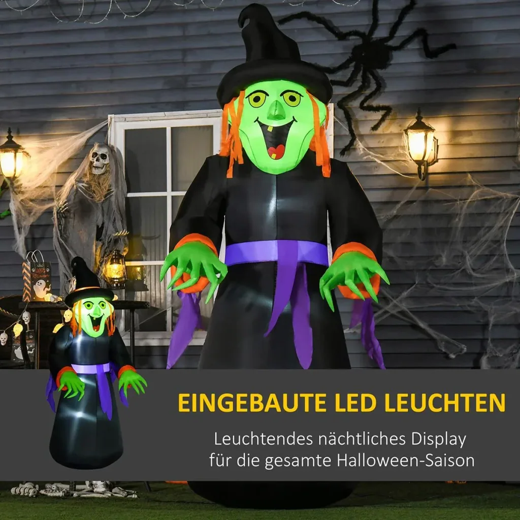 Inflatable witch cauldron figure air figure Halloween decoration with LED lighting polyester black 100 x 100 x 252 cm