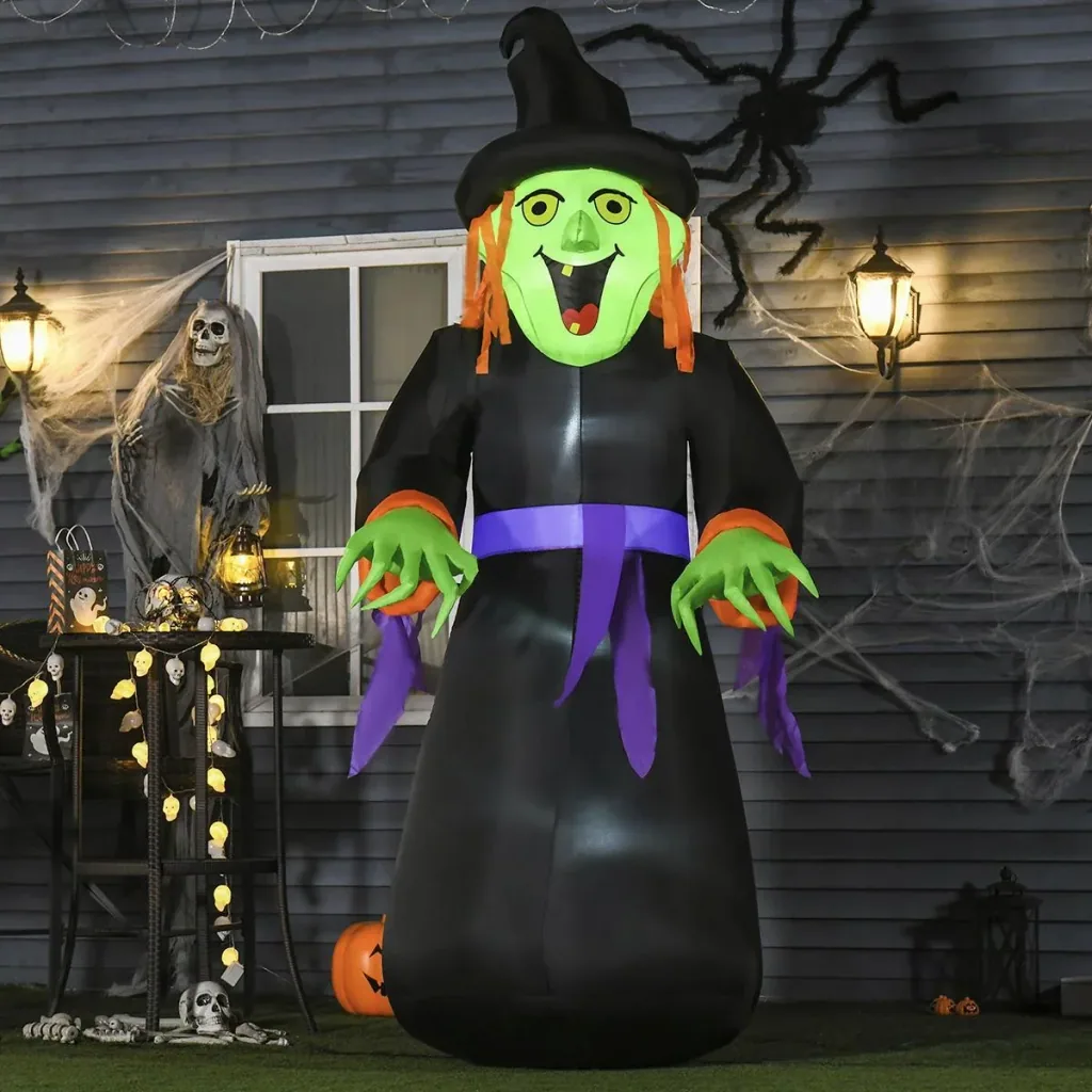Inflatable witch cauldron figure air figure Halloween decoration with LED lighting polyester black 100 x 100 x 252 cm