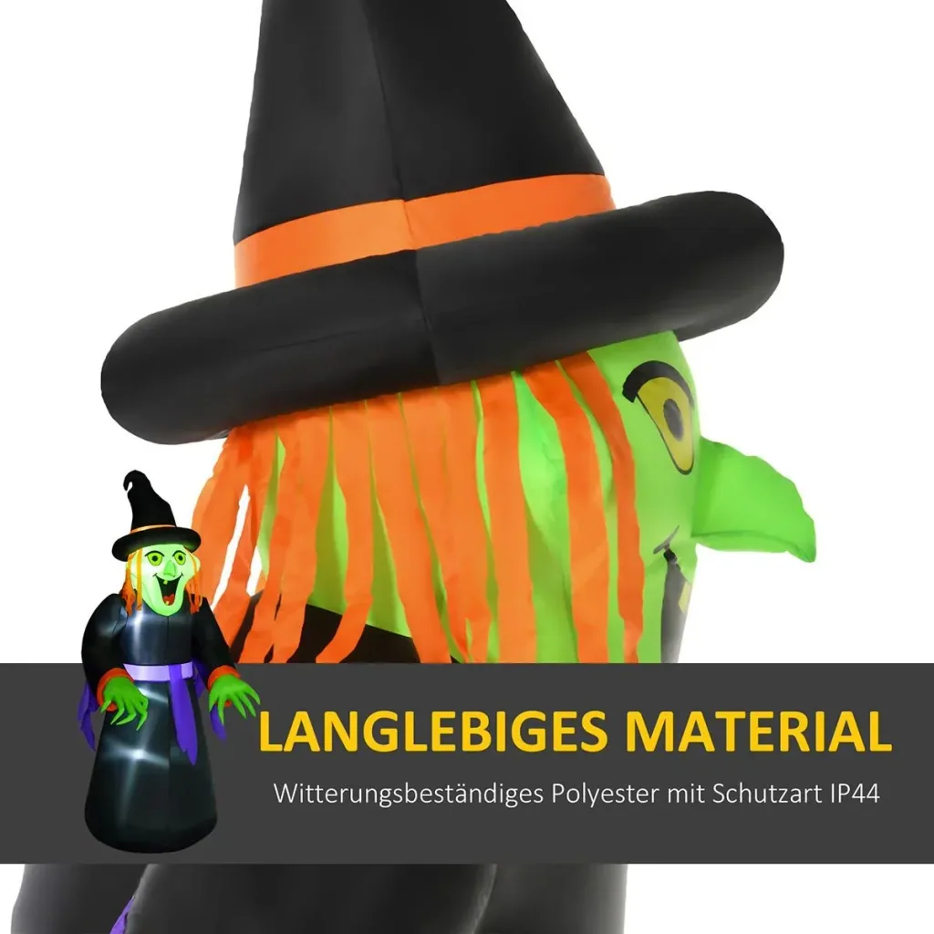 Inflatable witch cauldron figure air figure Halloween decoration with LED lighting polyester black 100 x 100 x 252 cm