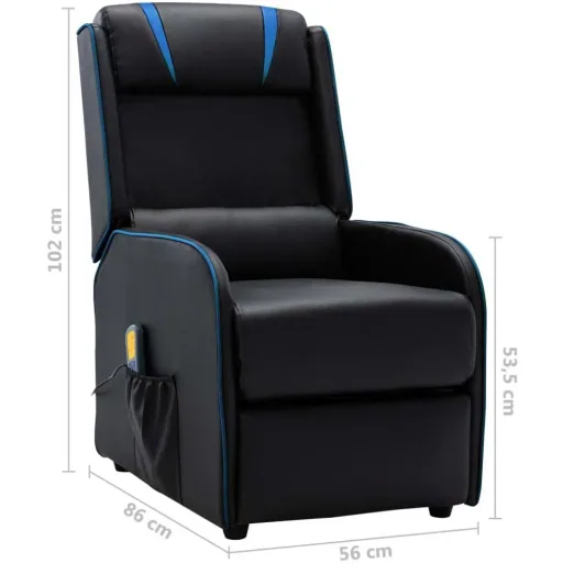 Massage chair adjustable faux leather black and blue