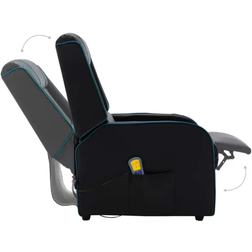 Massage chair adjustable faux leather black and blue