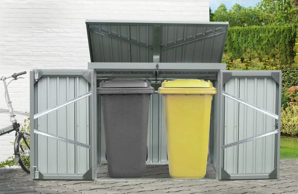 Westmann Metalen vuilnisbakkenbox 2-vaks antraciet/lichtgrijs, 101x158x134 cm