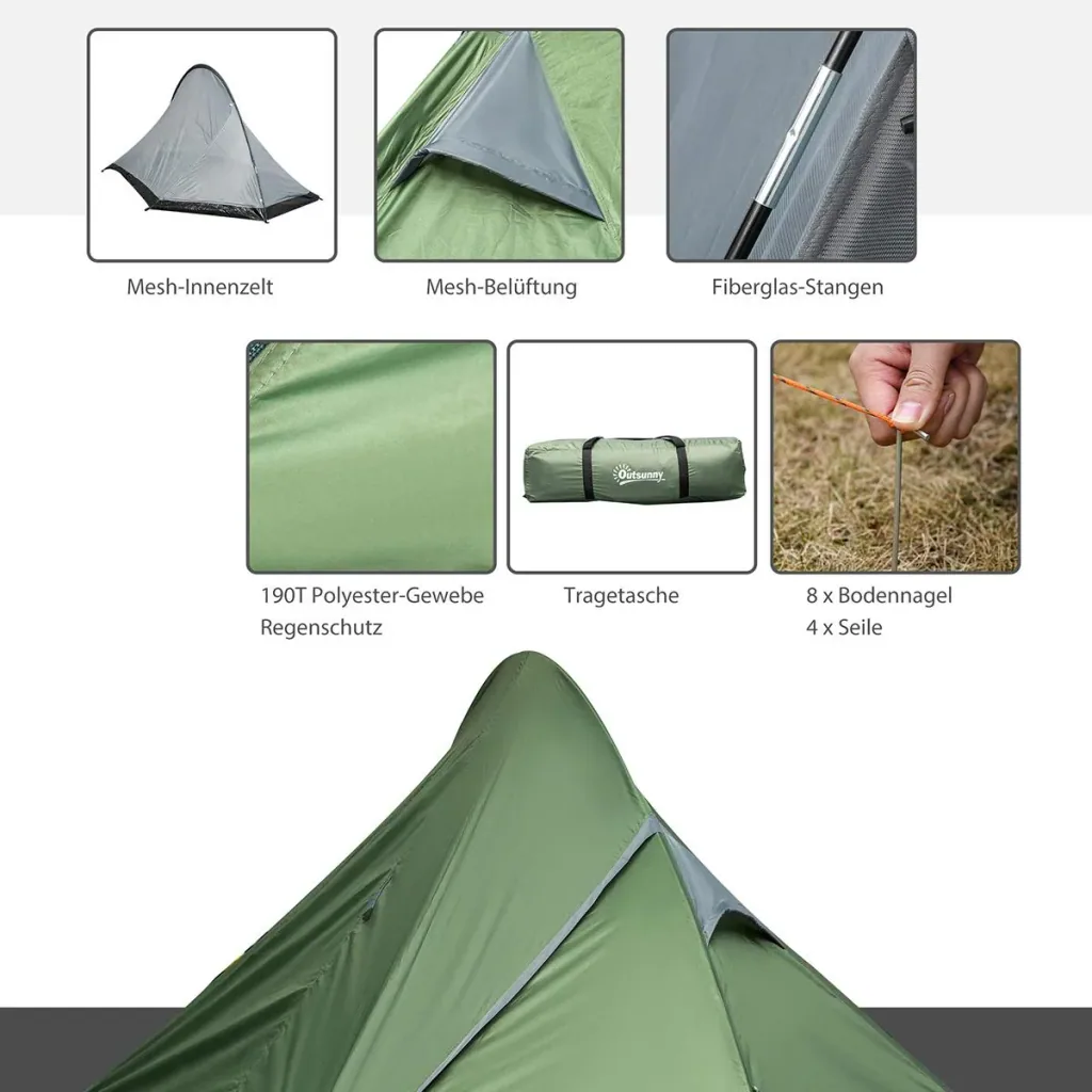 Camping tent for 2 people dark green