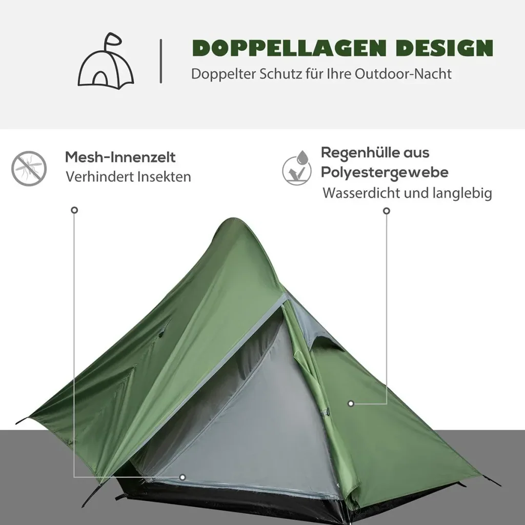 Camping tent for 2 people dark green