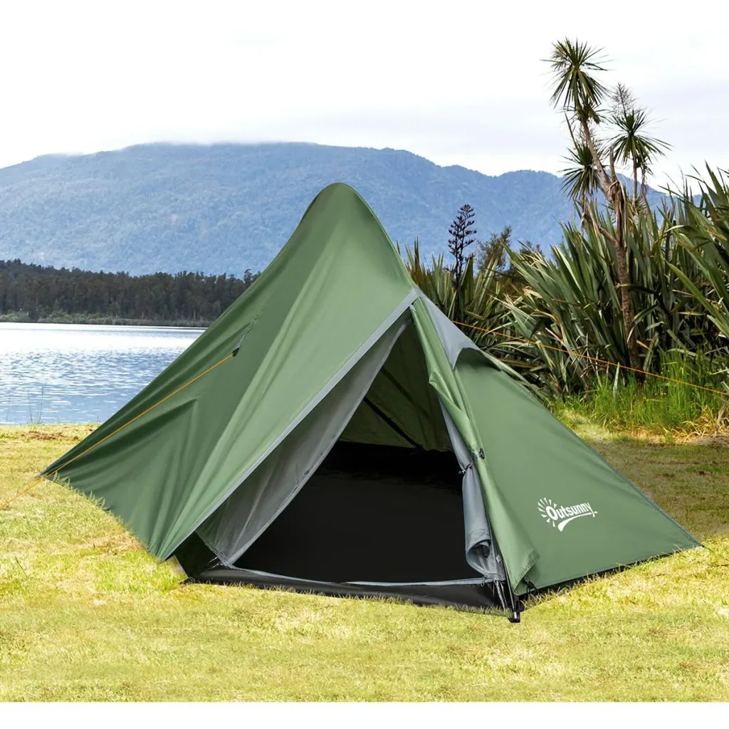 Camping tent for 2 people dark green