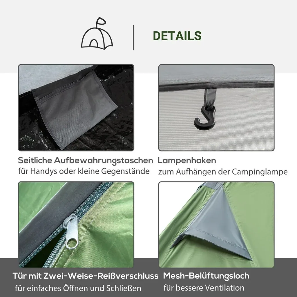 Camping tent for 2 people dark green