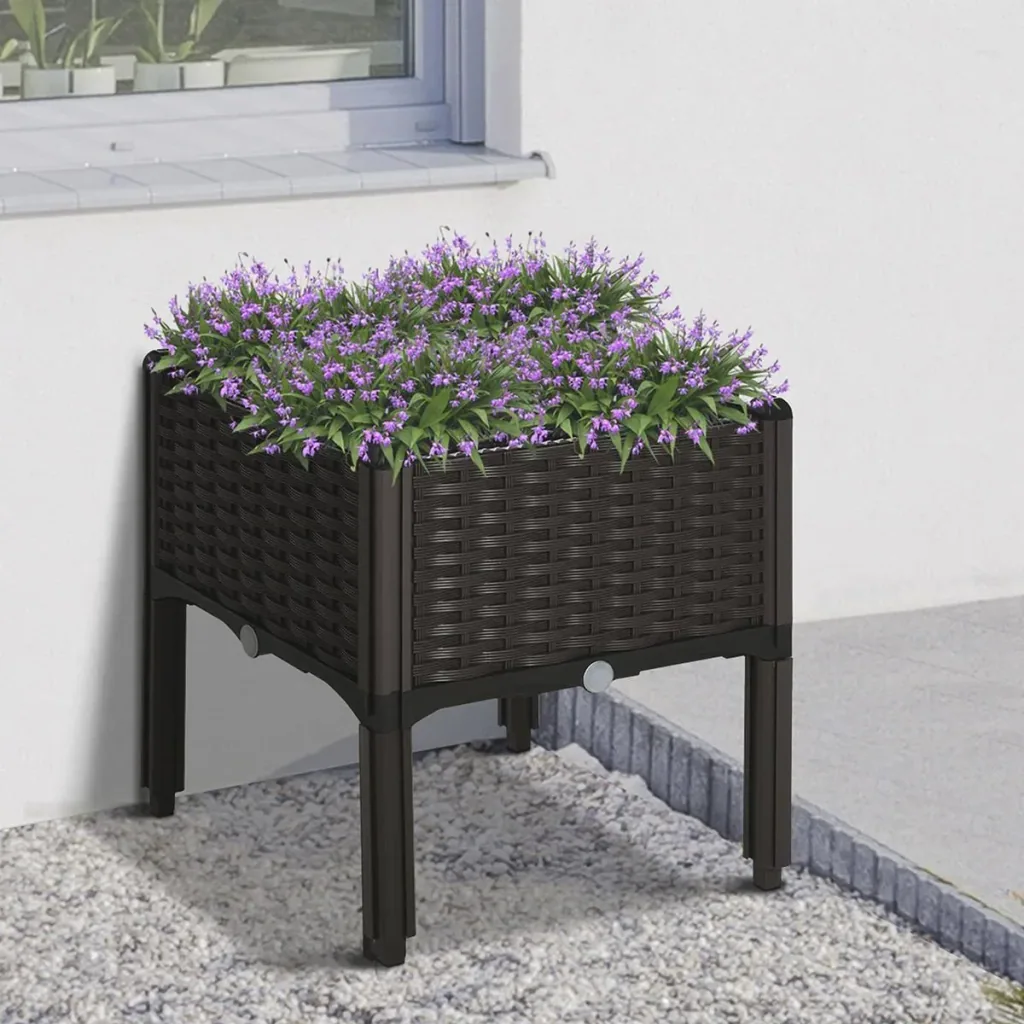 Raised bed in rattan look, dark brown