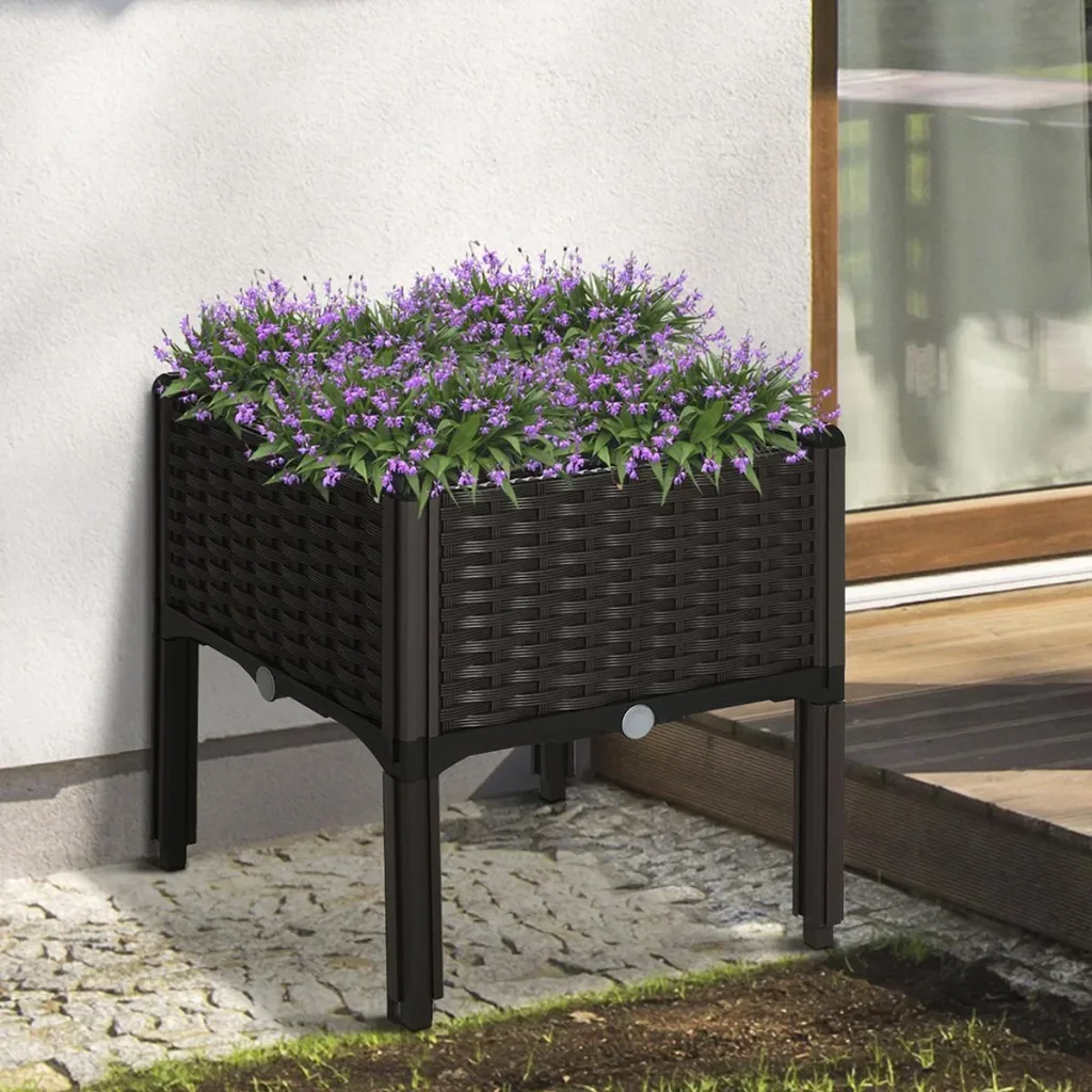 Raised bed in rattan look, dark brown
