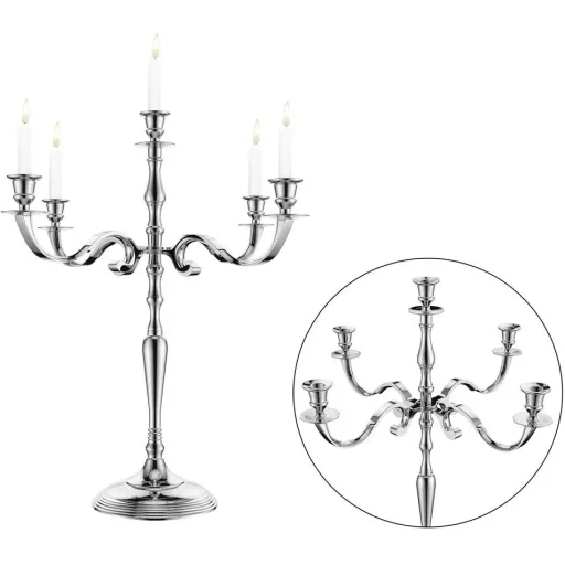 Candlestick silver shiny aluminum 40cm 5-armed candelabra