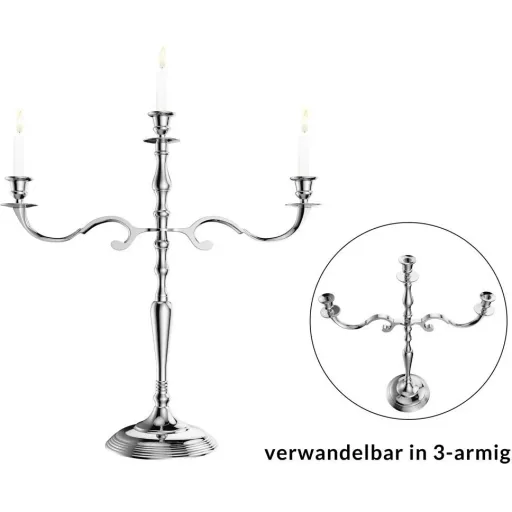 Candlestick silver shiny aluminum 40cm 5-armed candelabra