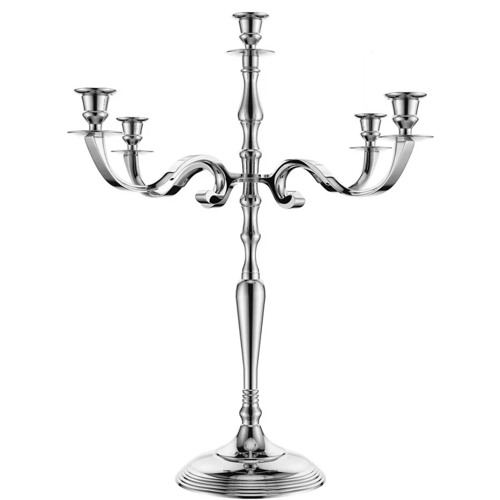 Candlestick silver shiny aluminum 40cm 5-armed candelabra