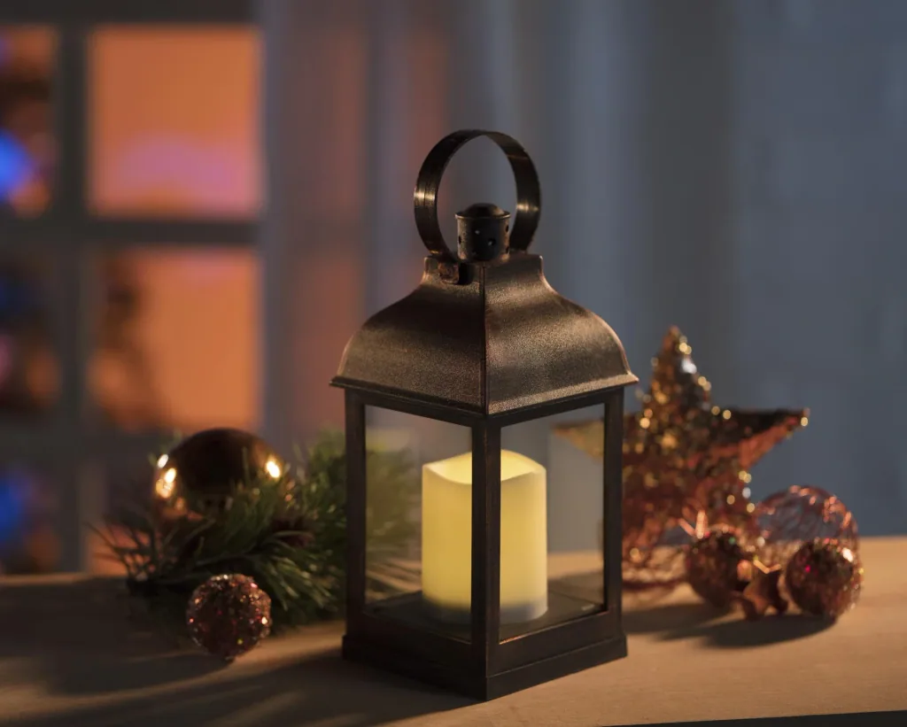 Lantern with LED candle and flickering effect