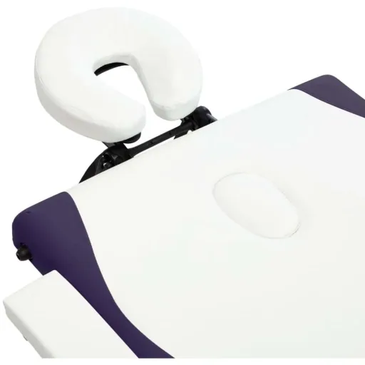 Folding massage table 3 zones wood white and purple