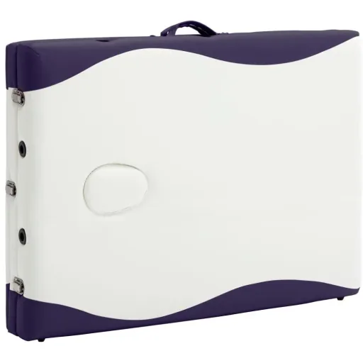 Folding massage table 3 zones wood white and purple