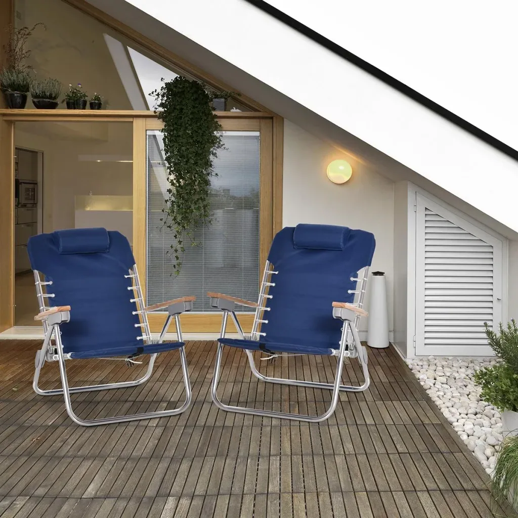 Set of 2 camping chairs, folding garden chairs with armrests, beach, balcony, foldable, metal, Oxford fabric, blue, 69 x 62 x 73.5