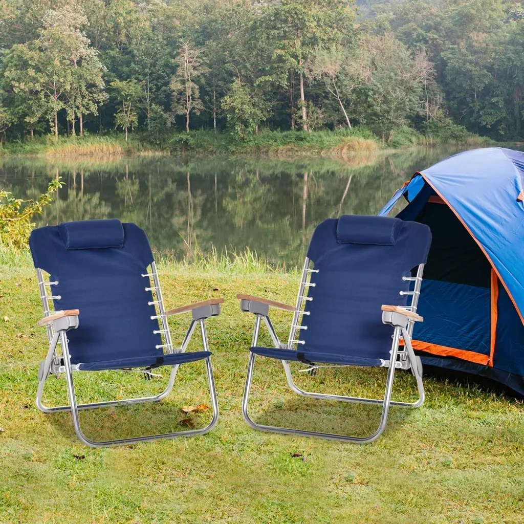 Set of 2 camping chairs, folding garden chairs with armrests, beach, balcony, foldable, metal, Oxford fabric, blue, 69 x 62 x 73.5