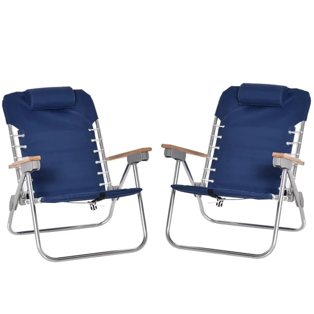 Set of 2 camping chairs, folding garden chairs with armrests, beach, balcony, foldable, metal, Oxford fabric, blue, 69 x 62 x 73.5