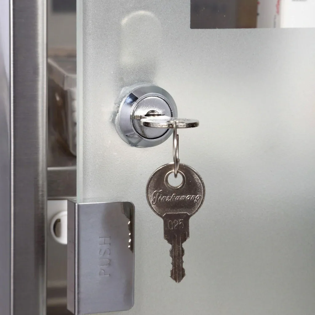 Stainless steel medicine cabinet with lock and 3 compartments