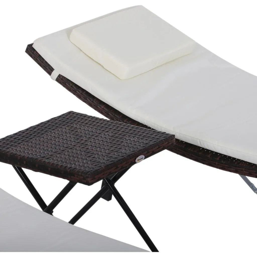 Set of 3 sun loungers with table, garden furniture, polyrattan, foldable, brown, 196 x 61 x 53 cm