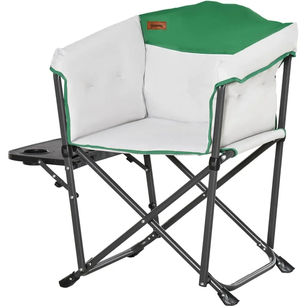 Camping chair with cup holder white, green