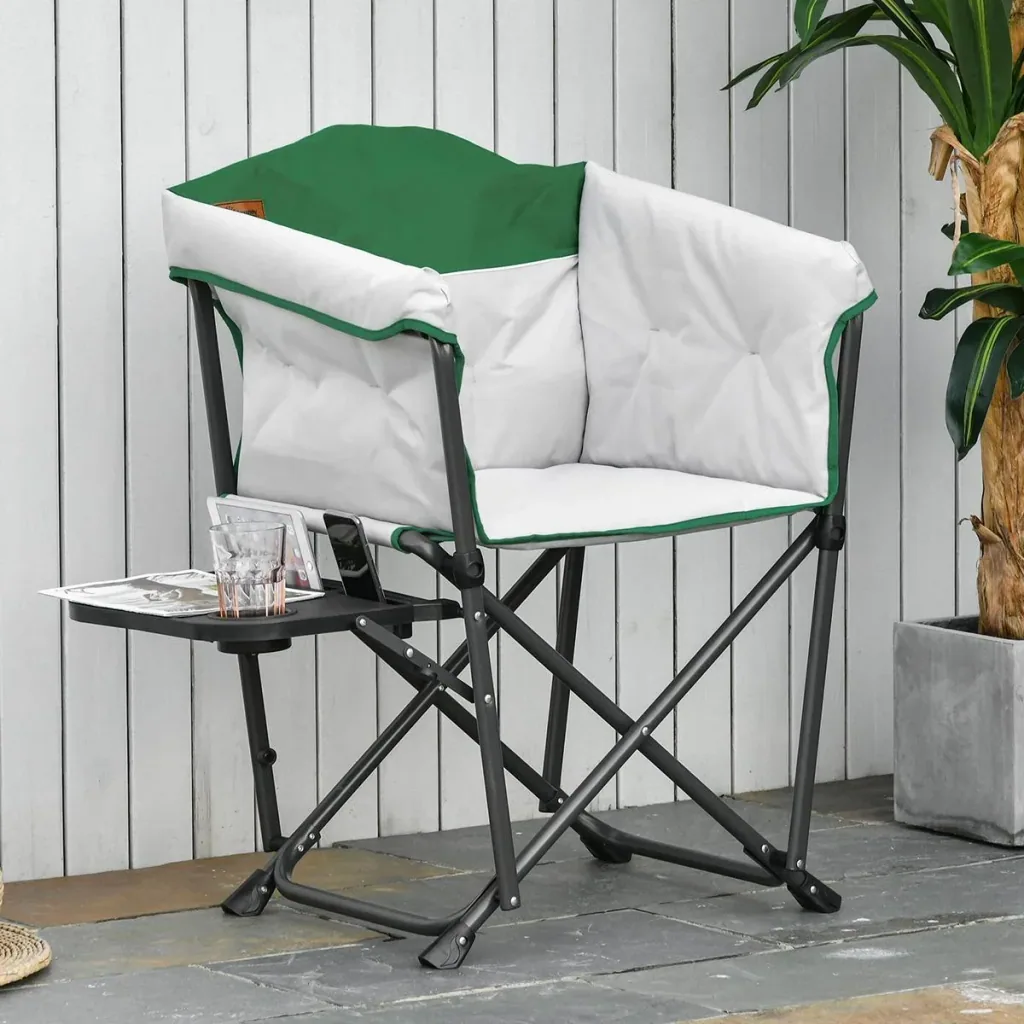 Camping chair with cup holder white, green