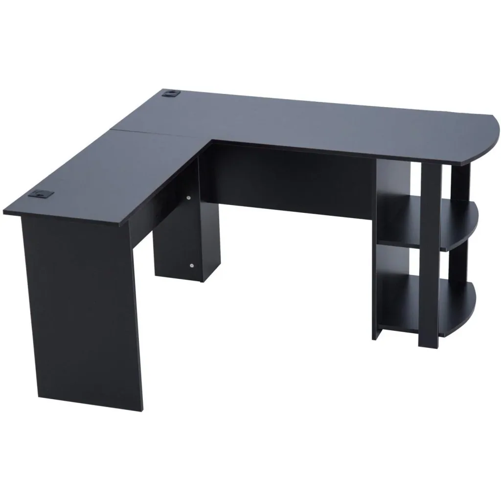 Corner desk with storage compartment, black, L136 x W130 x H72 cm