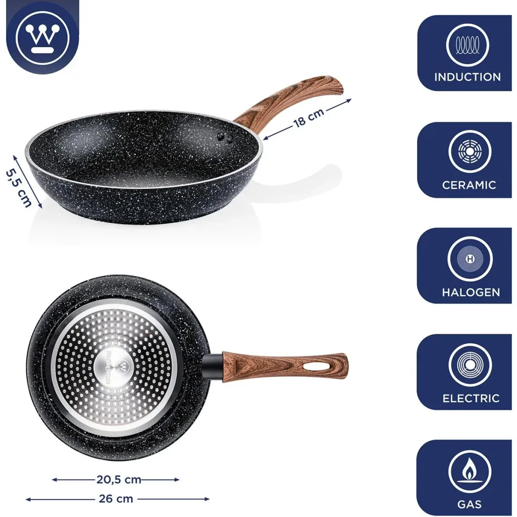 Frying pan Ø26 cm Black Marble Wood