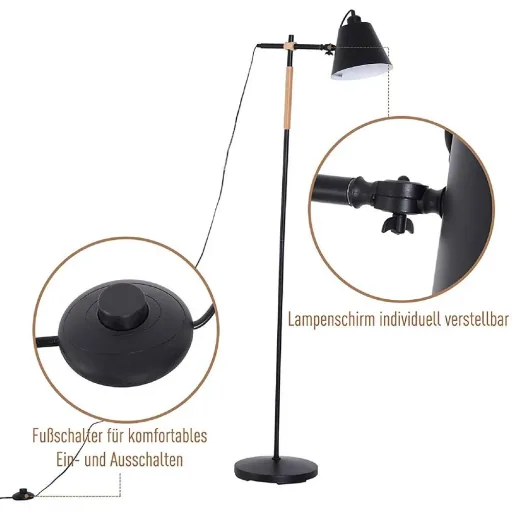 Floor lamp adjustable floor lamp 40W metal + wood black 54 x 30 x 155 cm