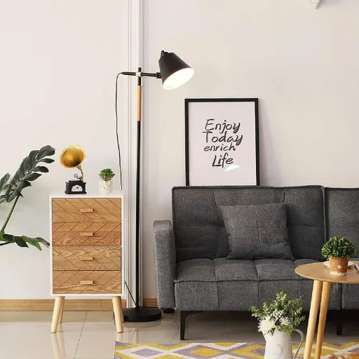 Floor lamp adjustable floor lamp 40W metal + wood black 54 x 30 x 155 cm