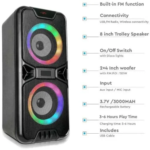 VT-6204-2 Mobile Speaker with Bluetooth and RGB - 2x 10W