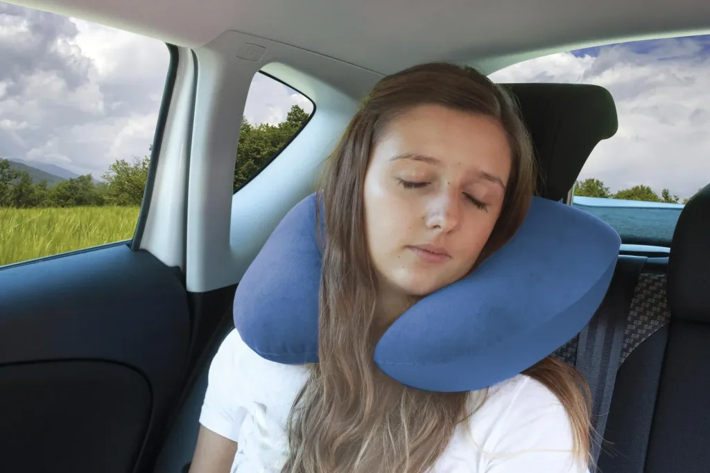 2 in 1 neck roll and pillow for adults, dark blue