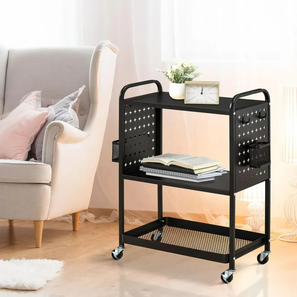 Serving trolley with 3 levels, steel, black, 70 x 33.4 x 80.5 cm