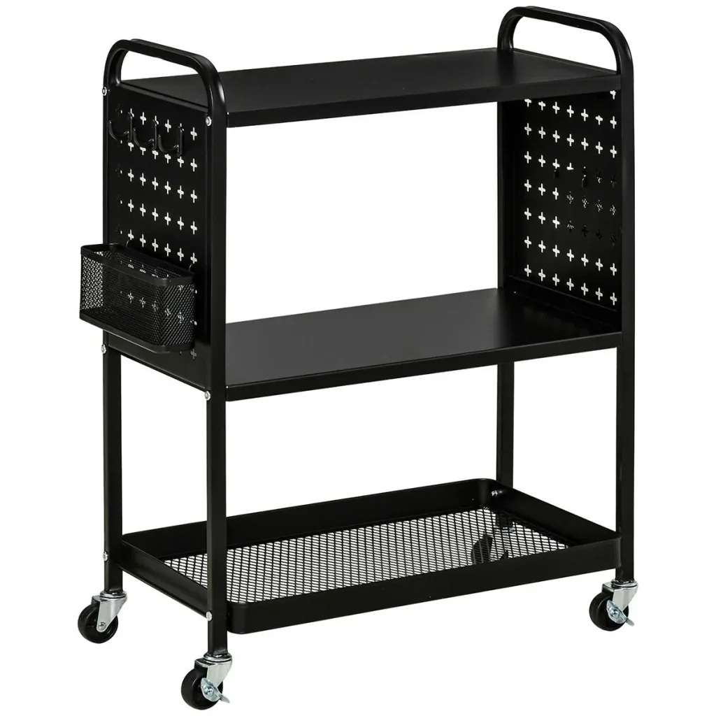 Serving trolley with 3 levels, steel, black, 70 x 33.4 x 80.5 cm