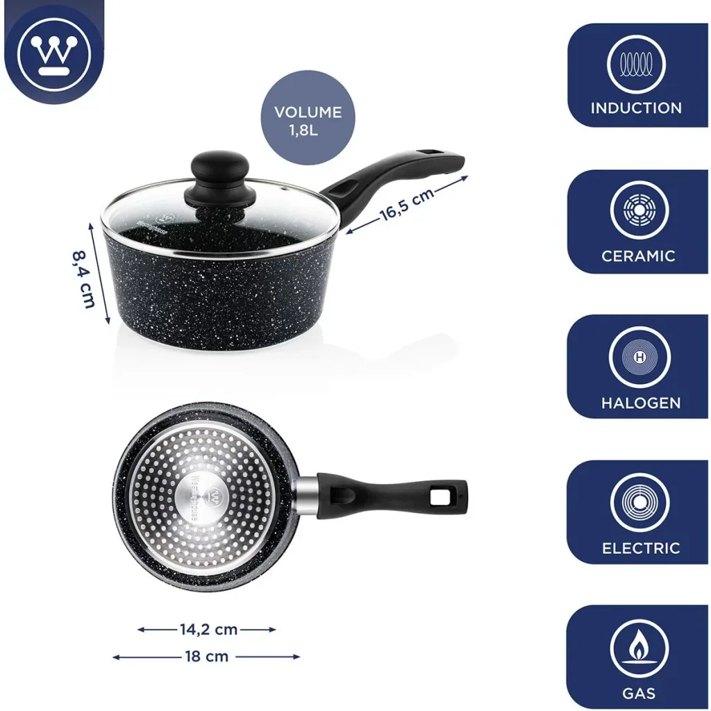 Black Marble - Cooking Pot 20 cm and Cooking Pot 18 cm - Black