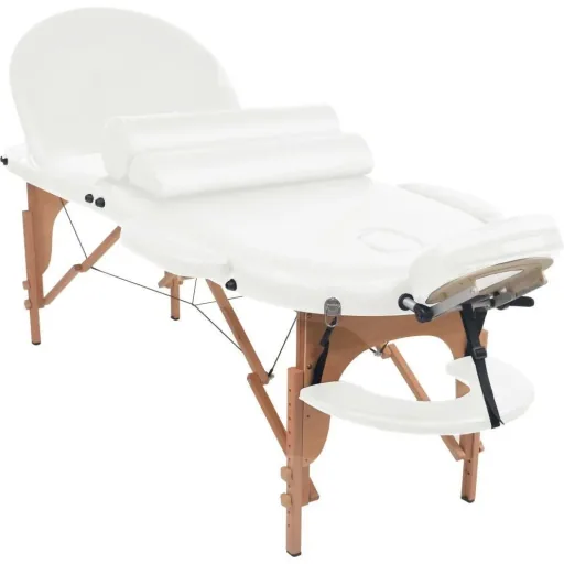 Folding massage table 10 cm thick with 2 neck rolls oval white