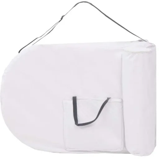 Folding massage table 10 cm thick with 2 neck rolls oval white