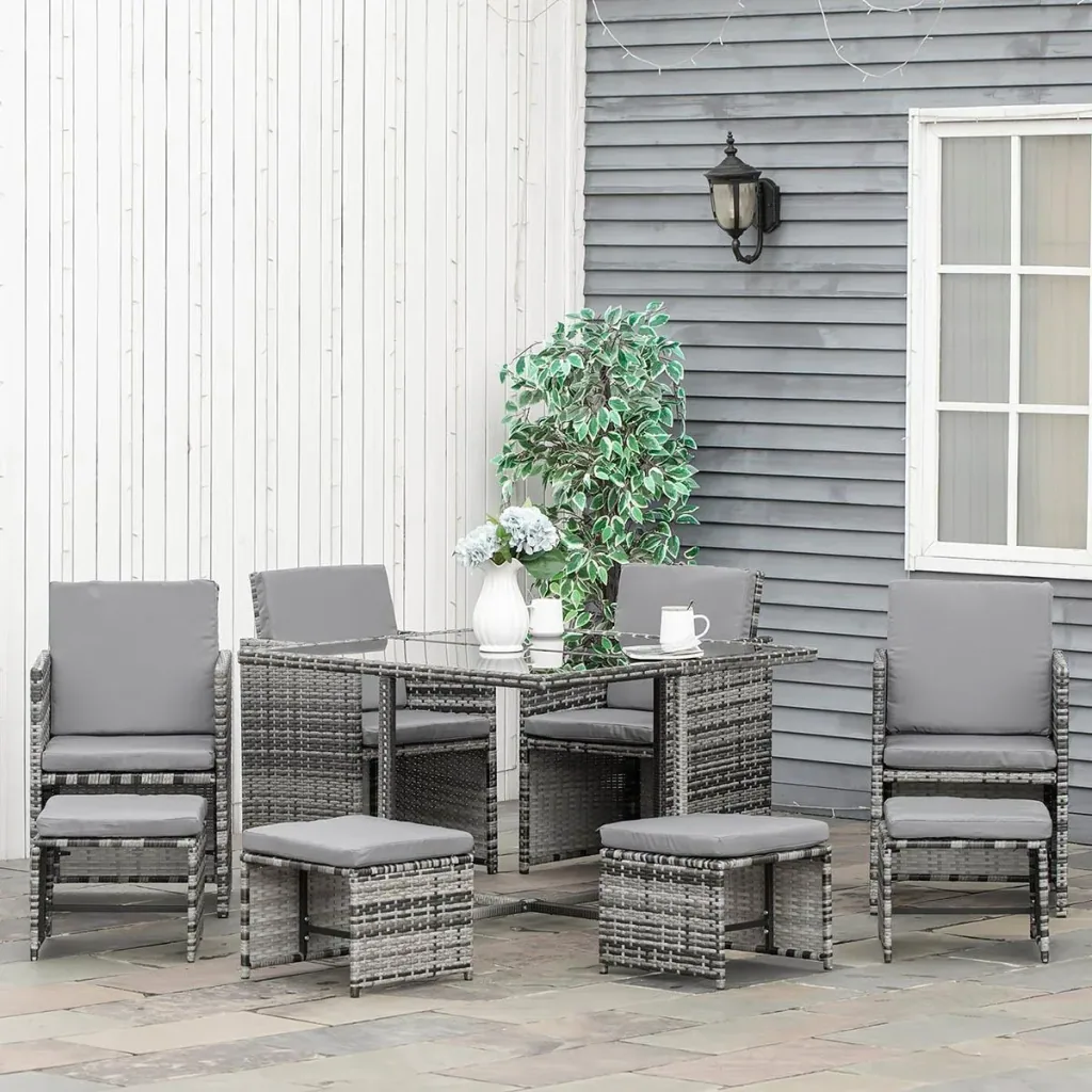 9-piece polyrattan garden furniture rattan garden set seating group dining group including cushions grey 109 x 109 x 72 cm