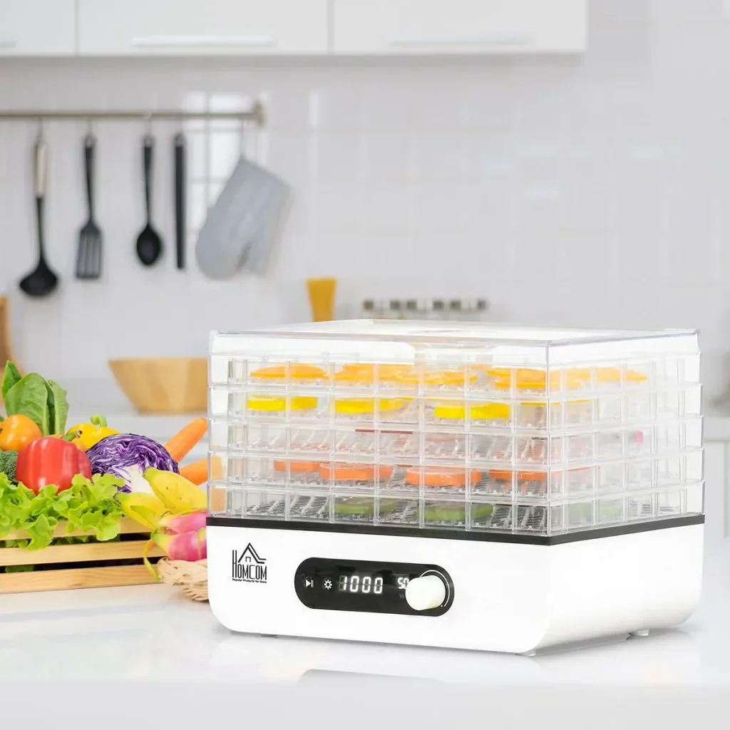 Dehydrator Dehydrator with 5 trays Dehydrator with 35-70° temperature control 72 hour timer 400 watt meat