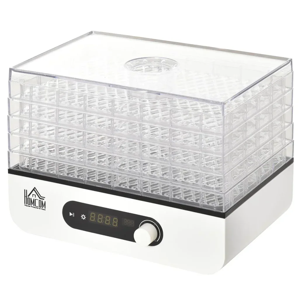 Dehydrator Dehydrator with 5 trays Dehydrator with 35-70° temperature control 72 hour timer 400 watt meat