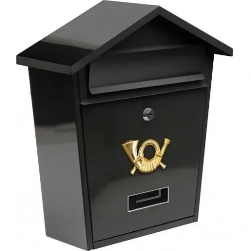 Black mailbox with lock - 370x320x105mm - 2 keys - 0.6mm thick steel sheet