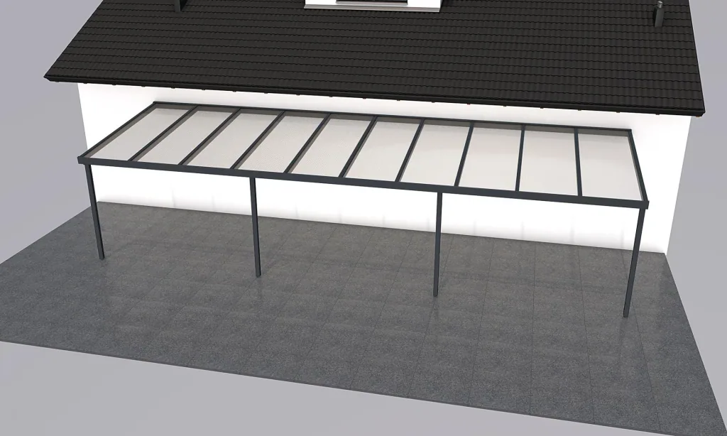 Patio roof Premium, anthracite, 10140 x 3060 mm - Polycarbonate multi-wall sheets 16 mm, opal