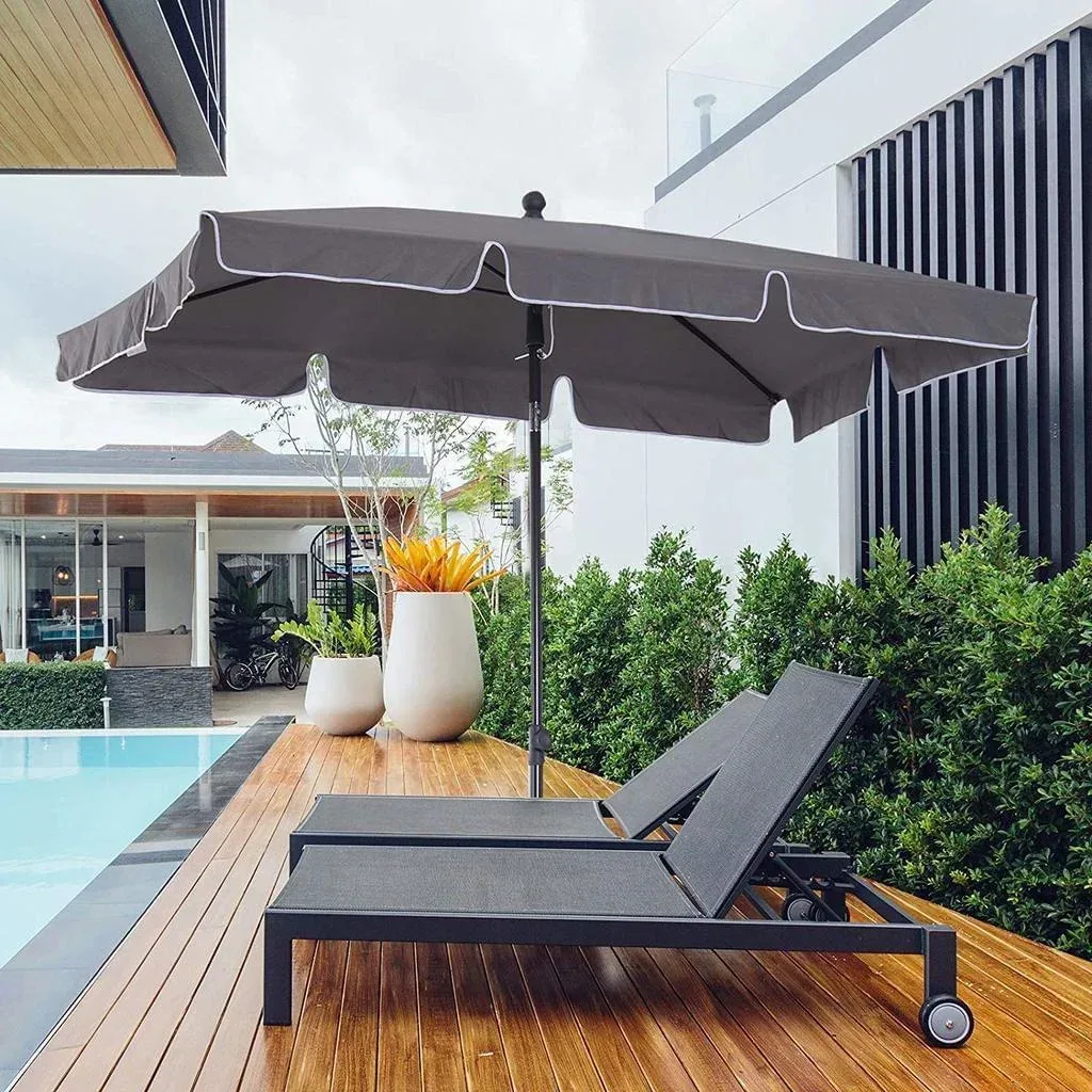 Parasol folding parasol garden parasol market parasol rectangular steel 180/m² polyester grey 200 x 125 x 235 cm