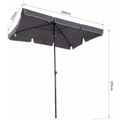 Parasol folding parasol garden parasol market parasol rectangular steel 180/m² polyester grey 200 x 125 x 235 cm