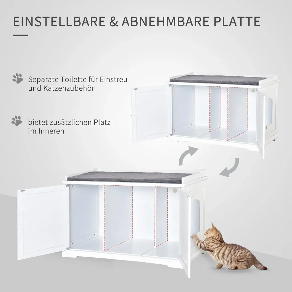 2-in-1 cat litter box with drawer and lid white+grey