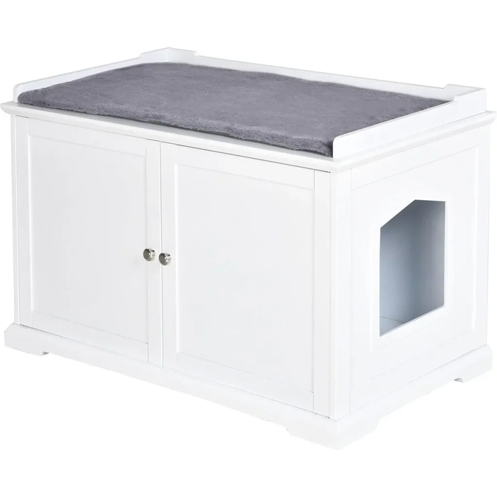2-in-1 cat litter box with drawer and lid white+grey
