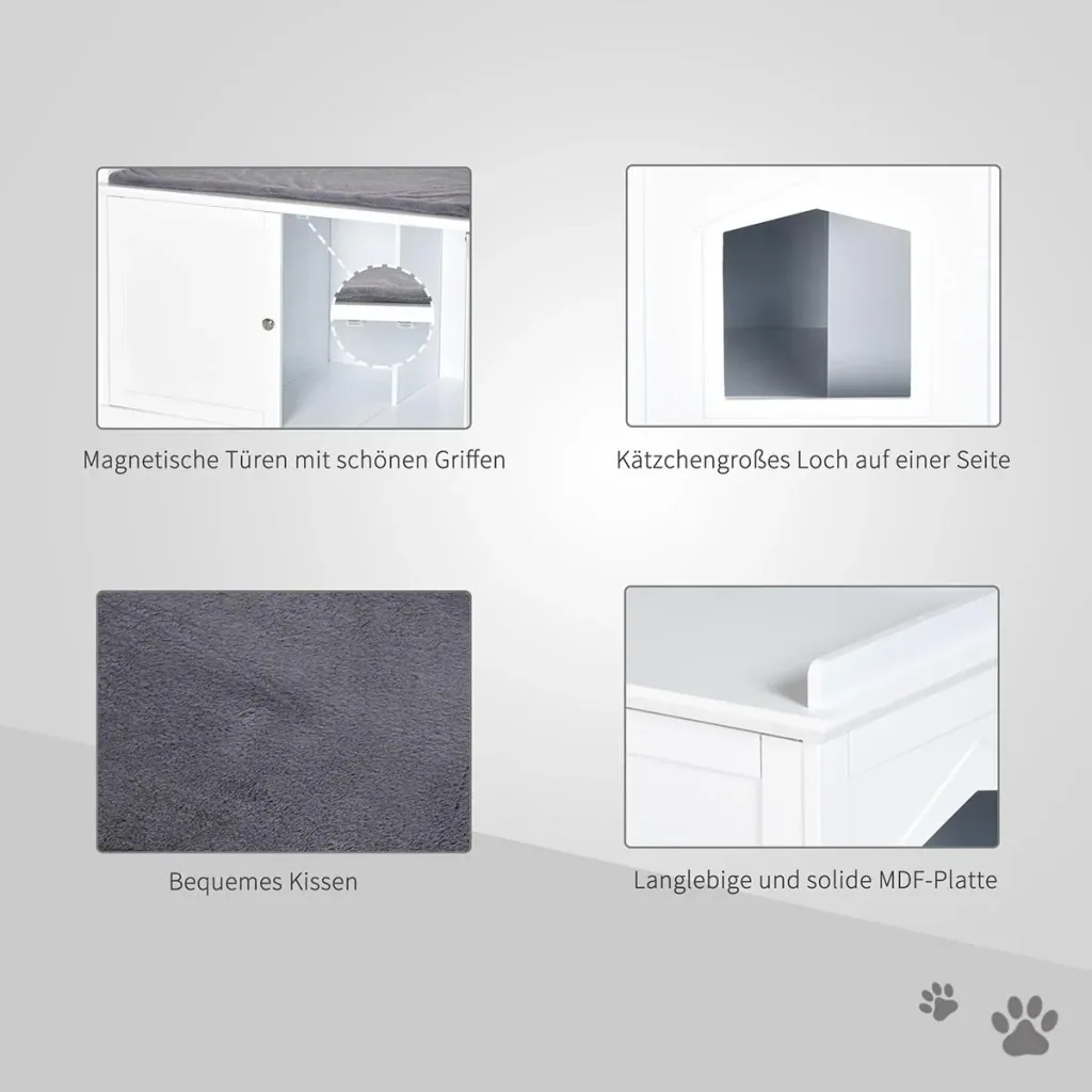 2-in-1 cat litter box with drawer and lid white+grey