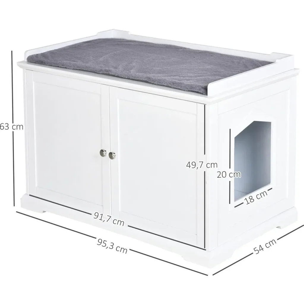 2-in-1 cat litter box with drawer and lid white+grey