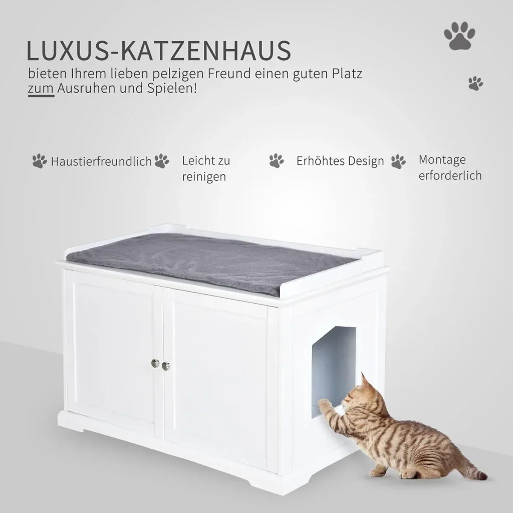 2-in-1 cat litter box with drawer and lid white+grey