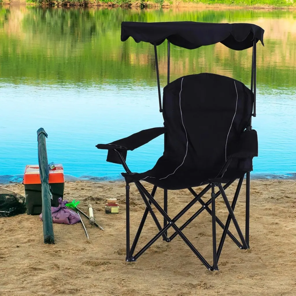 Camping chair with sunshade black